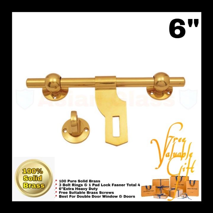 Brass%20Pad%20Bolt%20/%20Tower%20Bolt%206"%20Inch%20%20-%20Image%202