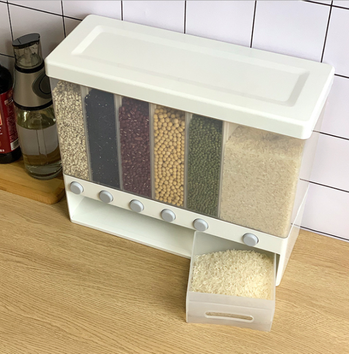 Rack For Rice 10KG Wall Mounted Divided Rice and Cereal Dispenser 6 Moisture Proof ...
