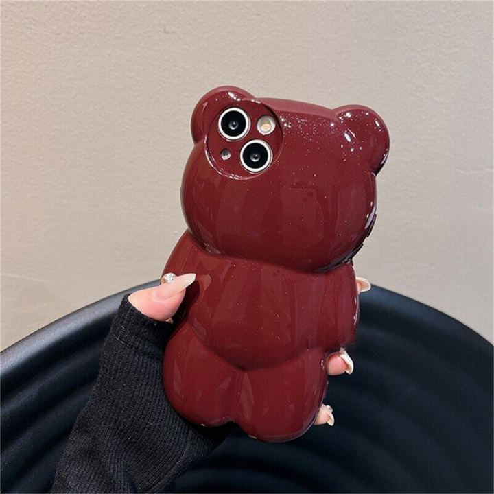 HOCE Korean Glitter 3D Bear Cute Phone Cases For iPhone 17 16 15 14 13 12 11 Pro Max 14 15 16 Plus Case Silicone Cartoon Shockproof Cover