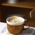 Creative Ceramic Coffee Mugs with Lid Cute Cat Porcelain Cup Family Breakfast Milk Juice Cup Beverage(Yellow). 