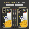 Luxury 6D Plating Case for Infinix Hot 11S NFC Back Cover Cute Cartoon Happy Astronaut Side Pattern Soft Silicone Square Phone Cases. 