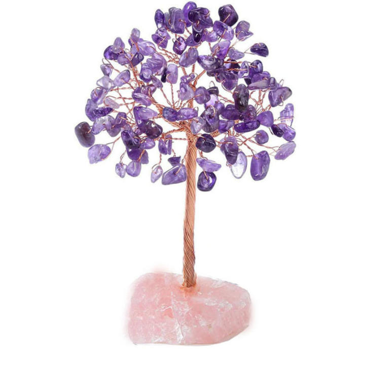 Crystal Tree Stone Base Natural Crystals Money Tree Copper Wire Amethyst Tree of Life Crystals Attract Lucky Tree for Positive Energy Gemstone Decor Spiritual Gift Meditation