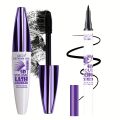 Cyion 2-in-1 Mascara & Eyeliner Set - Quick-Dry, Waterproof, Long-Lasting 24 Hours, Volumizing & Lengthening with Silicone Brush, Triangular Applicator, for All Skin Types, Black. 