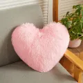 Luxury Plush Shaggy Decorative Throw Pillow, 17"x17" Inches Cute Double-sided Faux Fur Heart Pillow, Fluffy Heart Shaped Pillow with Insert, Furry Accent Pillow for Girls/Women/Kids/Children Gift, Pink. 