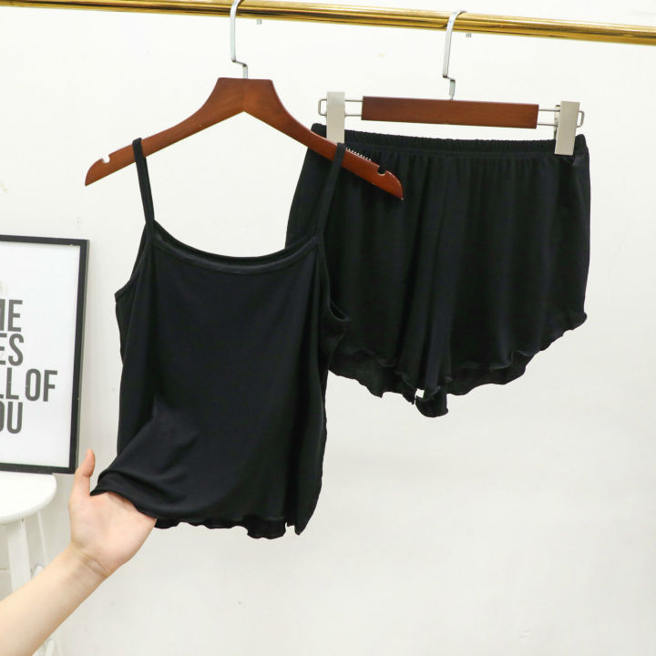 Spring and Summer Modal Camisole Women's Loose plus Size Pajamas Suit Thin Lace Shorts Vest Home Two-Piece Set