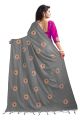 Women's Party Festive Wear Embroidered Fashion Poly Silk Saree with Unstiched Blouse Piece (Grey). 