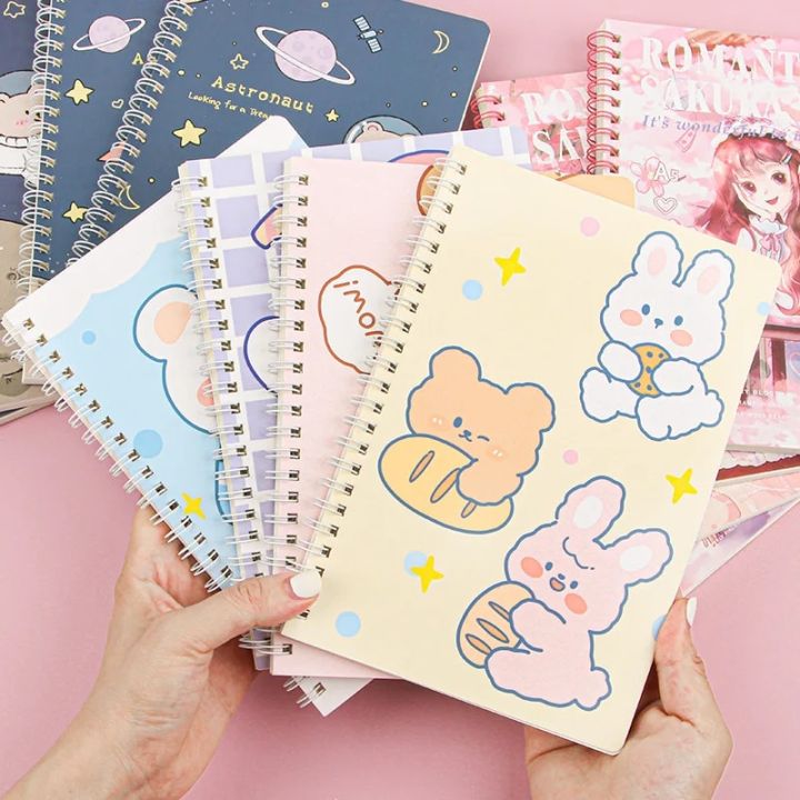 【HOT】 A5 1Pcs Binder Spiral Coil Book Cute Cartoon 60Sheet Thicken Notepad Notebook Student Learning Korean Stationery School Supplies