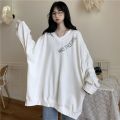 over Early Spring Baggy Coat bf Korean Style ins Sweater Super Popular V Collar size Female Idle Style Fashion Brand Slimming Thin. 