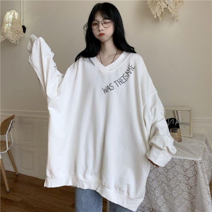 over Early Spring Baggy Coat bf Korean Style ins Sweater Super Popular V Collar size Female Idle Style Fashion Brand Slimming Thin