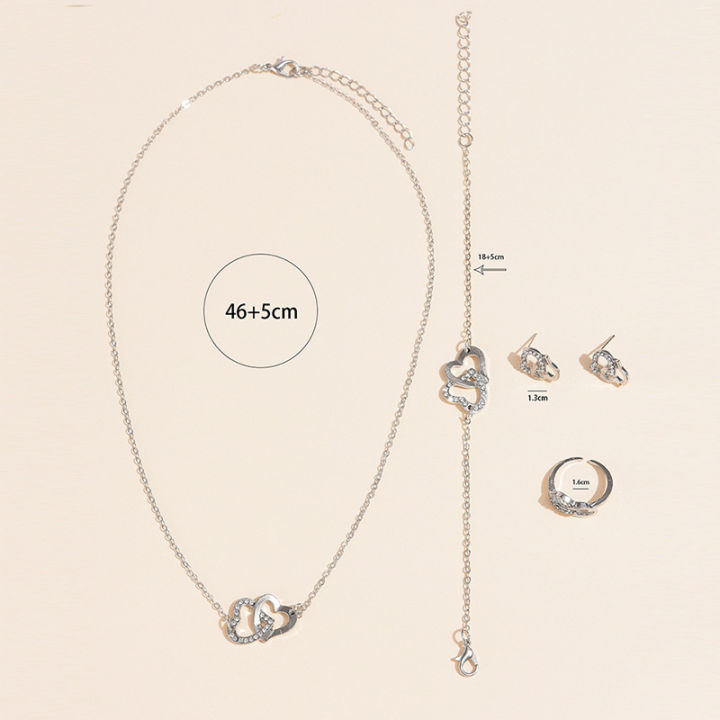 5PCS/Set%20Heart%20Shaped%20Jewelry%20Sets%20Of%20Ring%20Earrings%20Necklace%20For%20Women%20Elegance%20Rhinestone%20Double%20Heart%20Jewelry%20Fengshi%20-%20Image%204