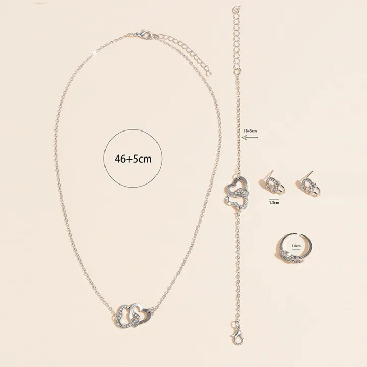 5PCS/Set%20Heart%20Shaped%20Jewelry%20Sets%20Of%20Ring%20Earrings%20Necklace%20For%20Women%20Elegance%20Rhinestone%20Double%20Heart%20Jewelry%20Fengshi%20-%20Image%204