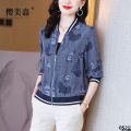 Zai Sports Realistic Printed Shirt Jacket Casual Wear Baseball Silk New Spring and Summer Women's Blue Bull Flower 2023 Short Jacket. 