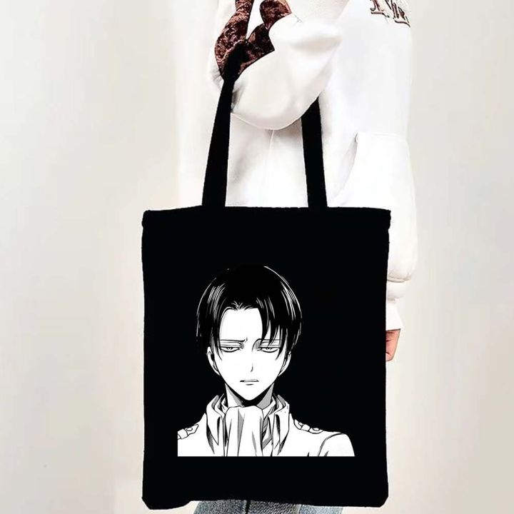 Japan Anime Attack On Titan Levi Eren Balck Tote Bags Women Shopping ...