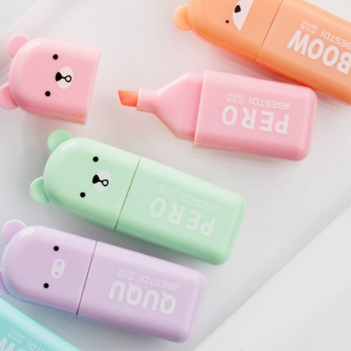4/5/6Pcs/set%20Mini%20Bear%20Macaron%20Ins%20Highlighter%20Diagonal%20Mark%20Clipbook%20Diary%20Student%20Marker%20-%20Image%205