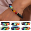 1 Pair Beaded Bracelet Double Layer Seven Chakras Colorful Natural Volcanic Stone Wristwear Various Women Men Yoga Sport Chakra Bracelet Couple Gift. 