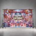 Blue Party Background Balloon Stand Party Banner Glitter Background for Birthday Party Photo Backdrop. 