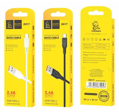 Vdenmenv USB Data Cable For Type-C 2.4A Mobile Phone Fast Charging Cable D01T High Quality