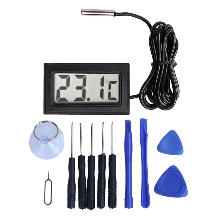 12 Pcs Tool Kit: 11 Pcs Cell Phones Opening Pry Repair Tool Kit Screwdrivers Tools & 1 Pcs New Digital LCD Thermometer Temperature Gauge Probe Sensor