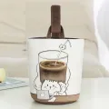【ALLGOOD】Cartoon Printed Coffee Cat Bucket Bag Large Capacity Portable Lunch Pouch Fashion Canvas Handbag. 