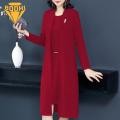Comfortable Women Suit Spring Fall Women's Elegant Solid Color Long Cardigan Dress Suit Set for Middle-aged Ladies Sleeveless O Neck Open Front Coat Kit Women Dress Coat Suit. 