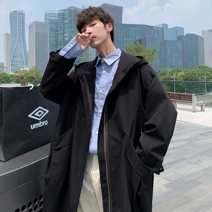 Mid-Length Trench Coat Men's Korean-Style Trendy All-Matching ins Hooded Hooded Jacket Autumn Top Fashion Brand Autumn Coat