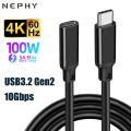 3M 5M USB 3.2 Gen2 Type C Extension Cable PD 100W 10Gbps 4K 60HZ for MacBook Xiaomi Samsung PS4 PS5 USBC Charger Data Video Wire. 