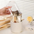 Large capacity transparent rotating pen holder Acrylic dust brush barrel with lid 360 rotating desktop cosmetic storage box. 