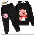 Cute loopy children's clothing plus velvet hoodie suit kids sports sweatshirt pants 2-piece suit for boys and girls. 