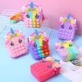 Reliever Stress Toy Silicone Unicorn Sensory Push Bubble Bag Adults Kids Handbag Coin Pouch Purse Crossbody Bag. 