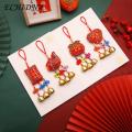 New Year Pendant Colorful Embroidered Wind Chimes for Festive Car Decoration Vibrant Metal Bell Hanging Decor Chinese-style Wind Chime Sachet. 