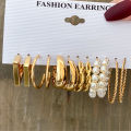 Elegant and Versatile: Ladies' Six-Piece Set of Round Geometry Pearl Earrings - Perfect for Adding Sophistication to Your Outfits. 