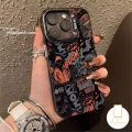 Trendy Brand Cool Comic Boy Soft Case Compatible for IPhone 17 16 11 7Plus 13 14 11 15 12 Pro Max 7 8 14 Plus XR X XS Max SE 2020 Luxury Plating Metal Lens Graffiti English Label Cover. 