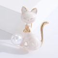 Cute And Creative Cartoon Pearl Cat Brooch, Elegant Temperament, Clothing Accessories, Pins. 