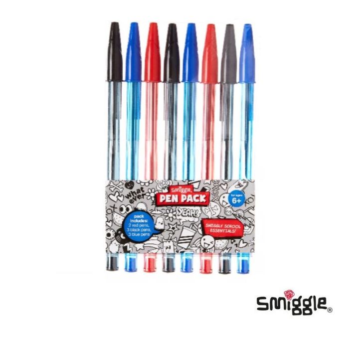 Authentic Smiggle Ballpoint Red/Blue/Black Pens - 8 Pack