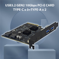 PCI Express X4 to 3 Port Type C + 2 Port USB3.2 Gen2 10Gbps Adapter ASM3142 + VL822 Chip PCIE USB Expansion Card. 