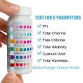 100Pcs 6-In-1 Swimming Pool PH Test Paper Residual Chlorine PH Value Alkalinity Hardness Test Strip PH Tester. 