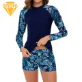 Women Two-piece Swimsuit Set Floral Print Women's Swimsuit Set Quick Dry Beach Top Shorts Conservative Stylish Surfing Clothes for Floral Splicing Swimsuit. 