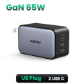 【3C Ports】UGREEN 65W GaN 3-Port Type C Android Charger Adapter Fast Charger for SAMSUNG S24 Ultra S23 S22 ultra  xiaomi 12T  iPhone 16 15 pro max 14 pro max13 pro 12 pro max Samsung Tab S7 Lenovo ASUS Laptop Fast Charger. 