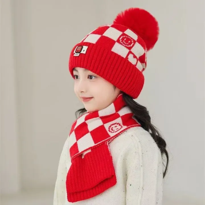 2Pcs/Set%20Winter%20Cute%20Pompom%20Children%20Hat%20Scarf%20Set%20Neck%20Warmer%20Woolen%20Knitted%20Scarf%20Cap%20Checkerboard%20Kids%20Beanie%20Caps%20Gifts%20-%20Image%207