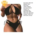Bikini Set Lace-up High Waist Bikini Set for Women Quick Dry Halter Bra Briefs for Summer Swimming Style Hollow Design Swimwear. 