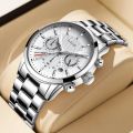 Professional Office Wear Rich Look Stainless Steel Watch For Man - Luxury Quartz Analog Business Chain Metered Dial Casual Wrist Watches For Men Boys Gents Black White Blue TM. 