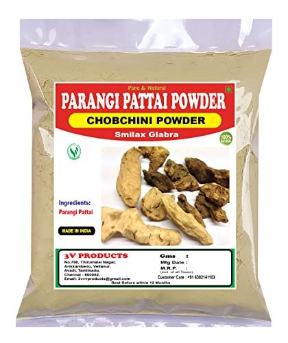 3V PRODUCTS: Parangi Pattai Powder 50g | Chobchini | Smilax Glabra | Parangi Chekka(FROM IND)JEZ