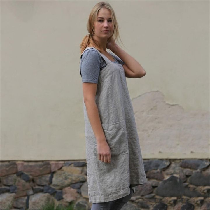Cooking%20Baking%20with%20Pocket%20Pinafore%20Cotton%20Linen%20Pinafore%20Dress%20Apron%20-%20Image%203