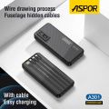 Aspor 10000mAh 4 in 1 Power Bank A300 Built-in Micro/Type-C/Lightning/USB 4 in 1 Cables Portable Charger. 