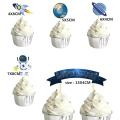 Outer Space Theme Party Decoration Astronaut Rocket Cake Per Birthday Party Cupcake Flag Dessert Table Tag Cake Decoration. 