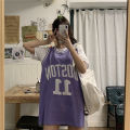 Summer New Korean Style Casual Basketball Jersey Vest Dress Letter Loose Exercise Jersey Mid-Length SleevelessTT-shirt Women's. 
