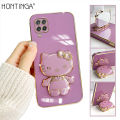 Hontinga for Samsung Galaxy A12 A12 5G M12 Back Cover With Kitty Mirror Folding Bracket Soft Silicone Phone Case. 