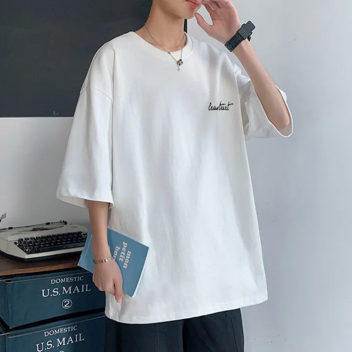 Summer%20Short%20Sleeve%20T%20T-shirt%20Male%20Half%20Sleeve%20New%20Fashion%20Brand%20Loose%20Letter%20Simplicity%20All-Match%20Fashion%20Hong%20Kong%20Style%20ins%20Five-Point%20Top%20-%20Image%204