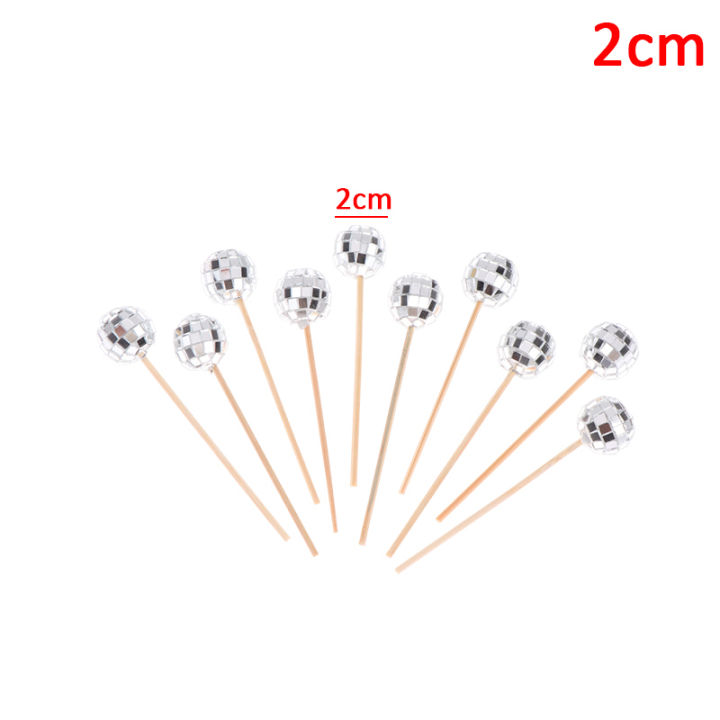 10Pcs 2/3CM Shiny Mirror Balls Cake Topper Cupcake Toppers With Wooden Sticks Birthday Wedding Dance Party Cake Decoration