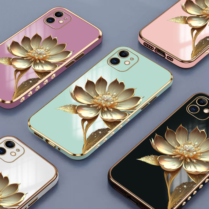 TA%20for%20Redmi%209A%20Back%20Cover%20With%20Hand%20Strap%20Gold%20Lotus%20Flower%20Luxury%206D%20Plating%20Case%20Side%20Pattern%20Soft%20Silicone%20Square%20Mobile%20Cover%20-%20Image%204